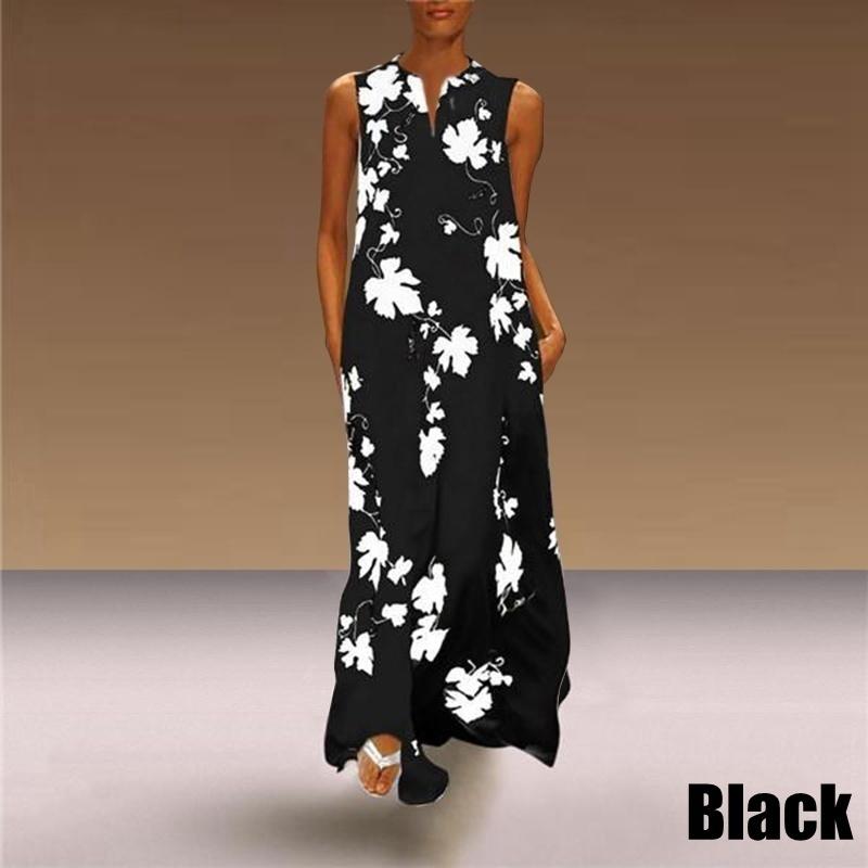 Sleeveless V Neck Printed Long Elegant Party Dress Women Bohemian Casual Beach Sundress Plus Size