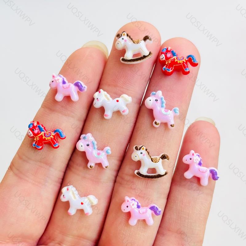 55Pcs Cute Mini Cartoon Colorful Unicorn Horse Nail Art Charms Resin Nail Decorations For Diy Hairpin Nails Crafts A151