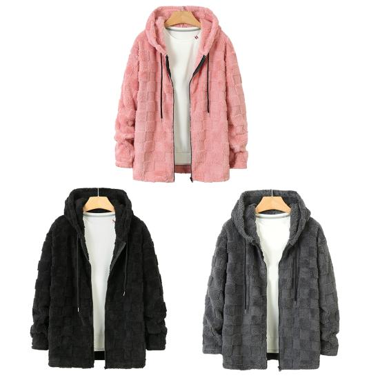 Pánská plyšová bunda s kapucí, chlupatá, na zip, ležérní mikina, jednobarevná, kostkovaná, teplý zimní kabát pro nošení na ulici, do školy, na párty