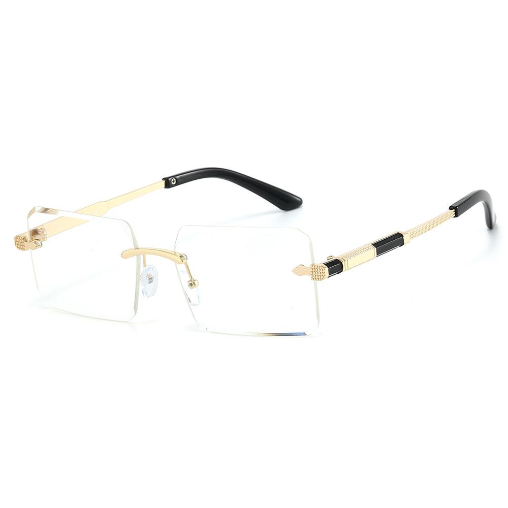 

Luxury Rimless Sunglasses Men Golden Color Patchwork Square Fremeless Travel Shades For Father UV400 прозрачный