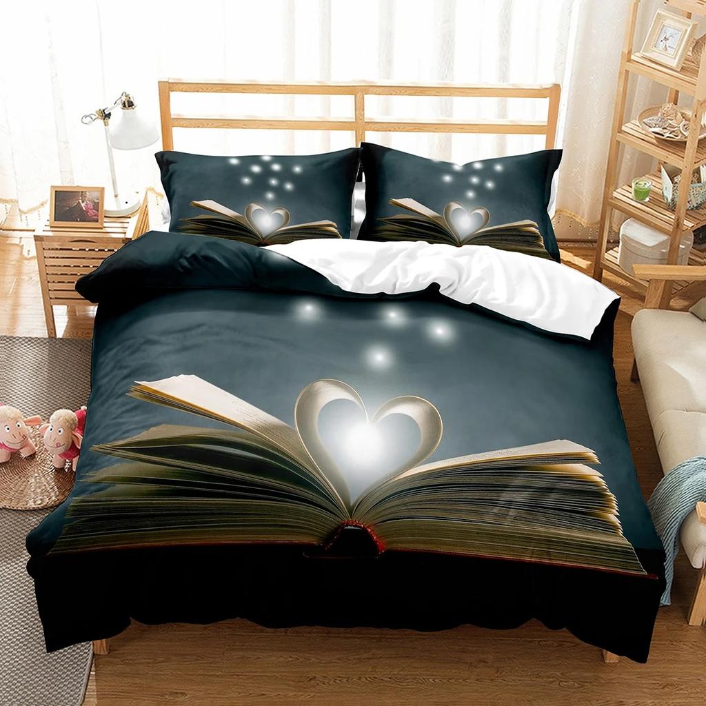 Magic Book Duvet Cover Set Purple Light Book Comforter Cover Lightweight Polyester Quilt Cover with Pillowcase for Boys Teens