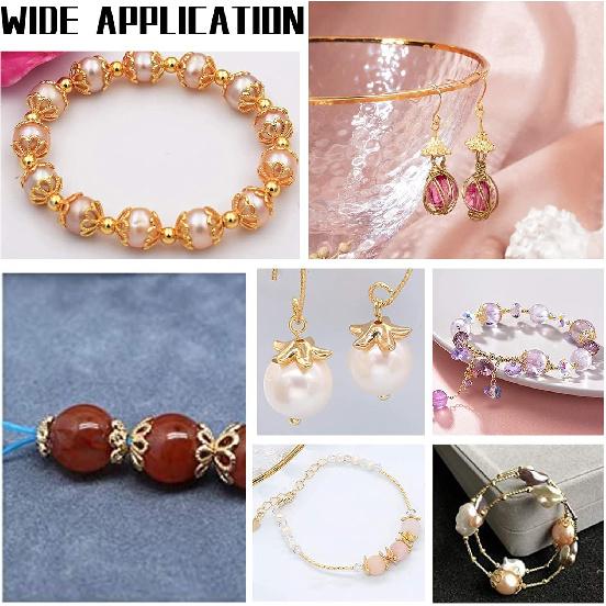 PH PandaHall Bead Caps, 48pcs 8 Styles Real 24K Gold Plated Brass Flower Shaped End Caps Metal Filigree Flower Cap for Earring Bracelet Necklace