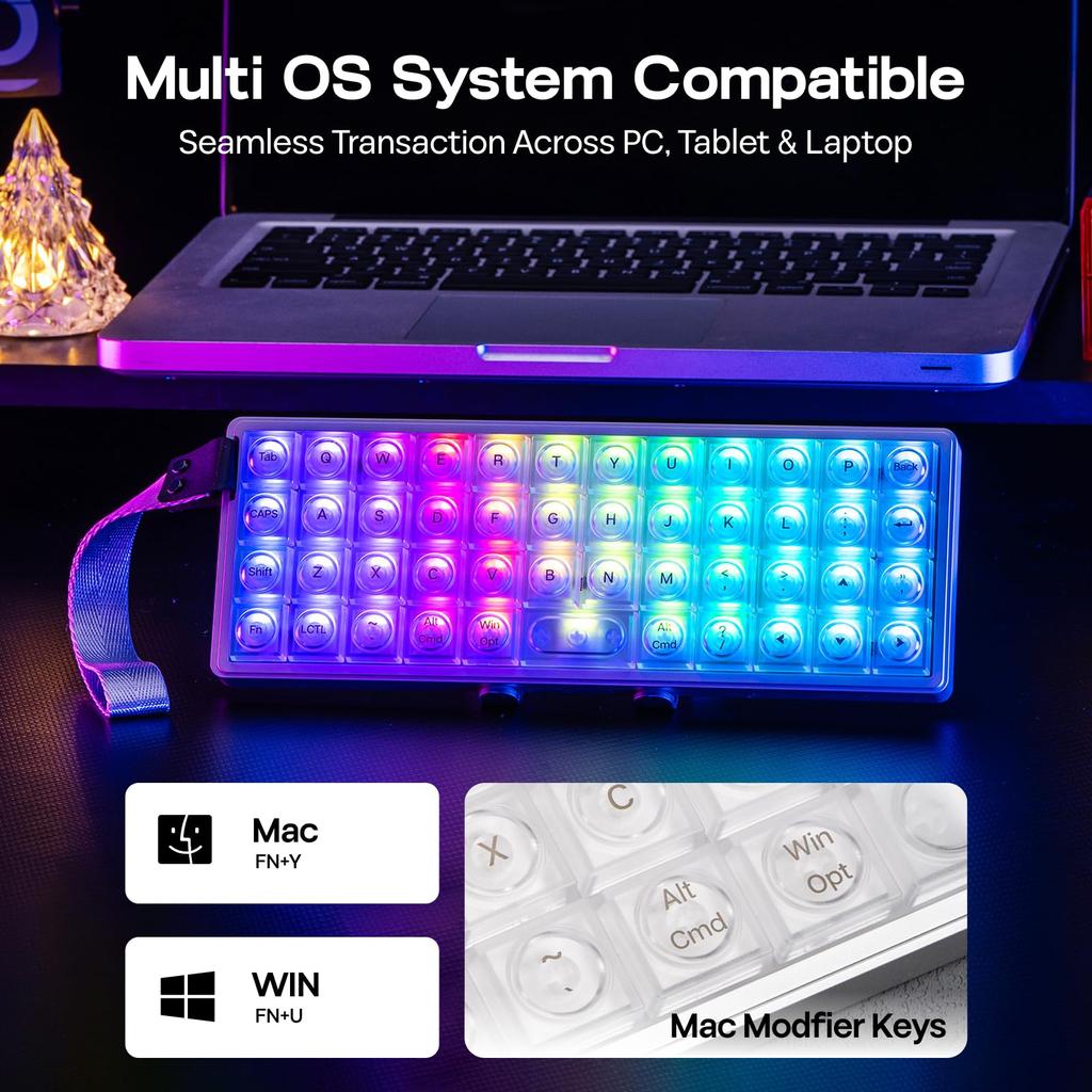 EPOMAKER Luma40 Low Profile Gaming Slim Wireless Mechanical CNC Aluminum Transparent PC Kailh Linear Wireless Compatible Keyboard, 40% Keyboard,