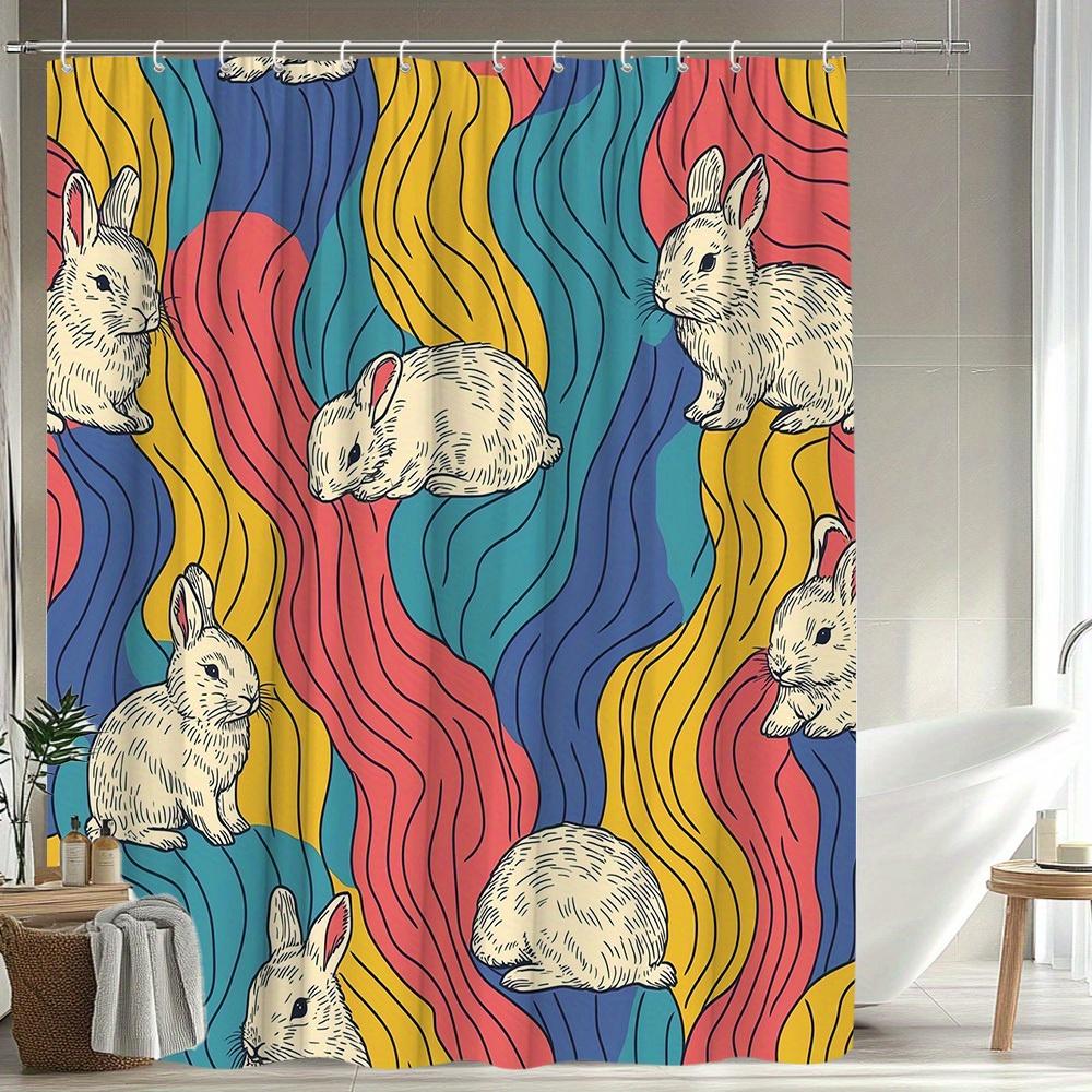 

1Pc Easter Cute Bunny Shower Curtain, Colorful Animal Pattern With Fun Cartoon Details, Bathroom Decor, Polyester Fabric, Includ W60H190(CM)-1 Pcs