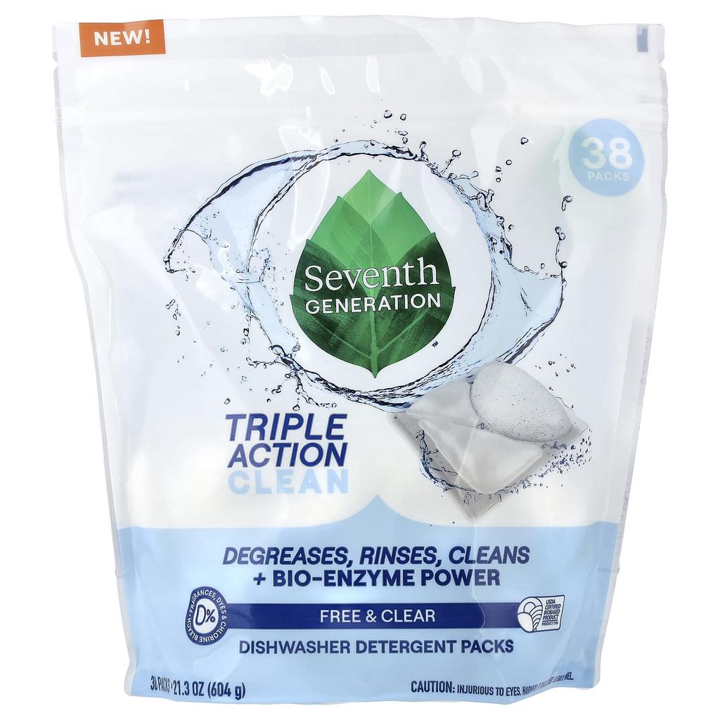 Seventh Generation, Dishwasher Detergent Pack, Free & Clear, 36 Pack, 604g (21.3oz)