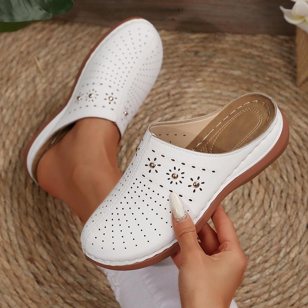 2025 Women's Thick-Soled Closed-Toe Backless Casual Slippers, Plus Size Round-Toe Summer Design