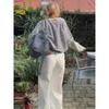 ROADVIBE Women's Contrast Waistband White Wide Leg Jeans Low Rise Baggy Denim Pants Loose Fit Trousers Lady Date Commuter Casual Clothes
