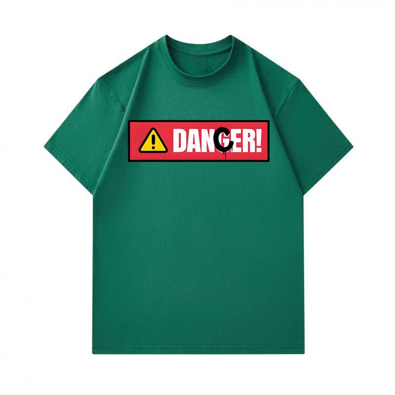 Men's 100% Cotton Crew Neck Short Sleeve T-Shirt, Casual Danger Warning Sign Printed Breathable Soft Summer Basic Tee for Daily Wear Outdoor Activity