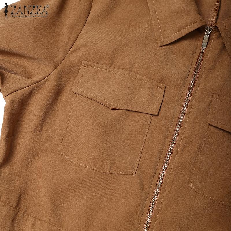 ZANZEA Women Casual Turn Down Collar Long Sleeve A-line Long Dress