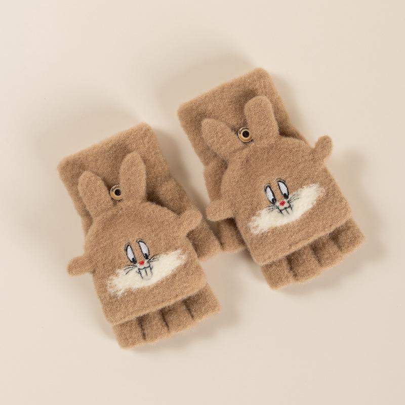 

Xuehuaxiu adult women s gloves wholesale, animation Tutu knitted embroidered gloves, flip thermal gloves Rabbit flip cover коричневий