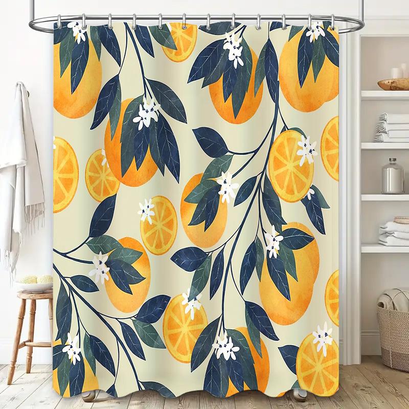 Orange Citrus Fruit Pattern Shower Curtain Botanical Tropical Nature Farmhouse Bathroom Decor Waterproof Fabric Backdrop
