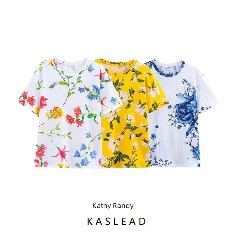 Kaslead New Women clothes Western Style Fashion Simple and Versatile Print T-shirt Top 0264335