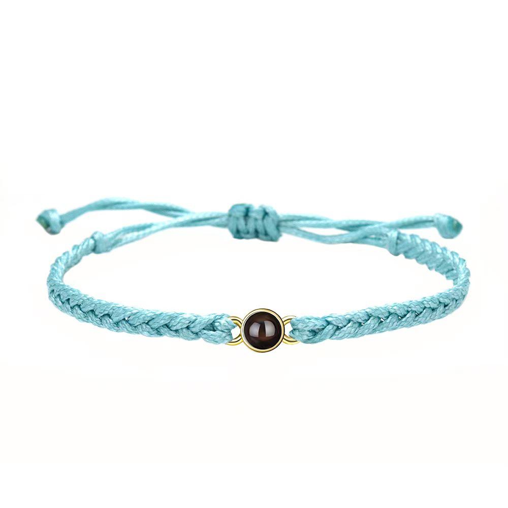 Handmade Woven Stainless Steel Bracelet with Custom Photo and 'I Love You' In 100 Languages Projection