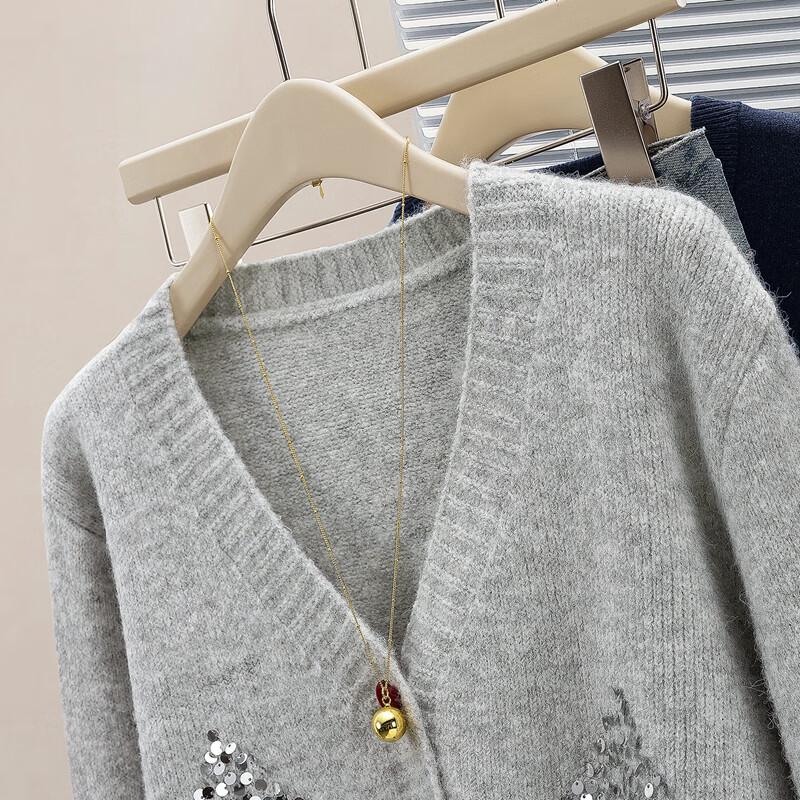 Women's V-Neck Sequin Knit Cardigan