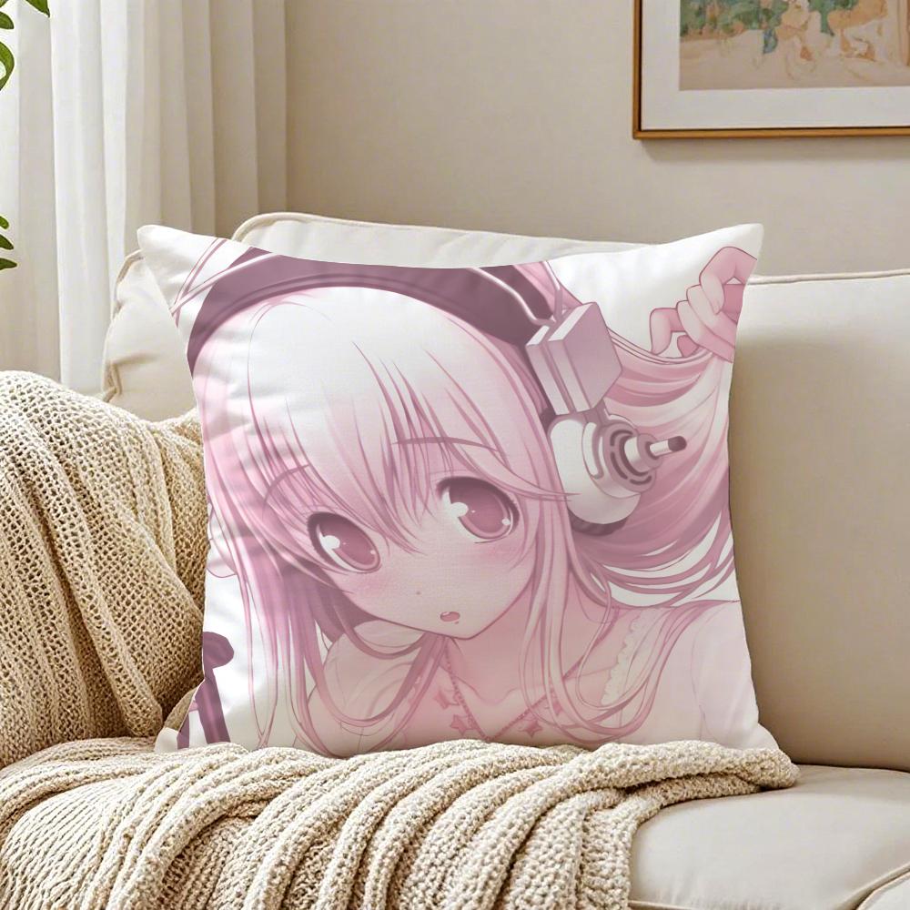 game character idol SSuper SSonico Cushion Cover Pillowcase Antidustmite living Room Sofa Decor Cushion Room