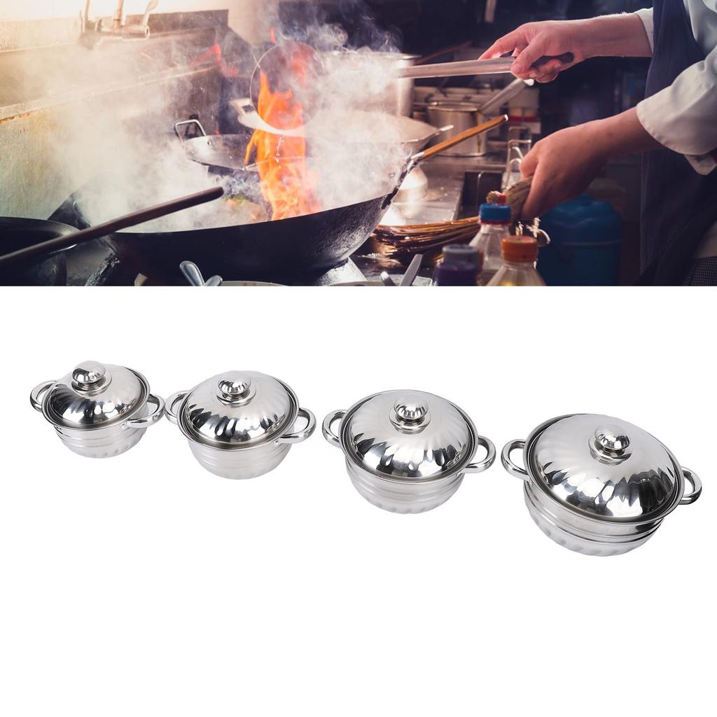 4pcs Stainless Steel Pots Set Stockpot with Lids Dual Handles Sauce Soup Pot for Kitchen Cooking