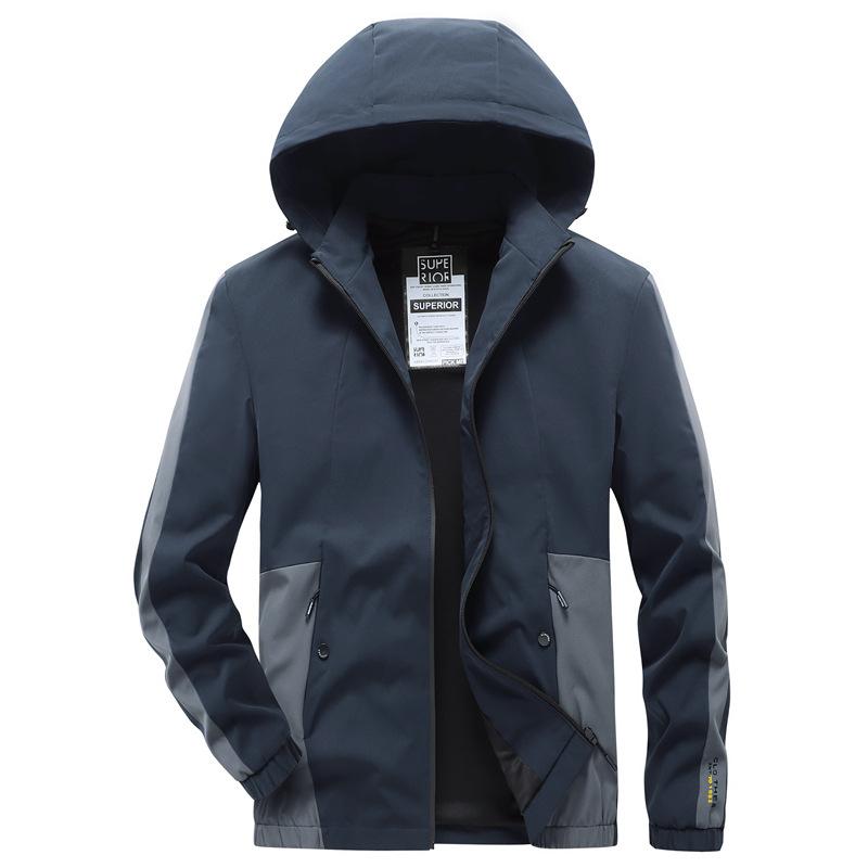 

Куртка мужская с капюшоном, контрастного цвета, осенне-зимняя, мужская, в корейском стиле, приталенная, молодежная, универсальная, для улицы, повседневная, универсальный топ-куртка M синий