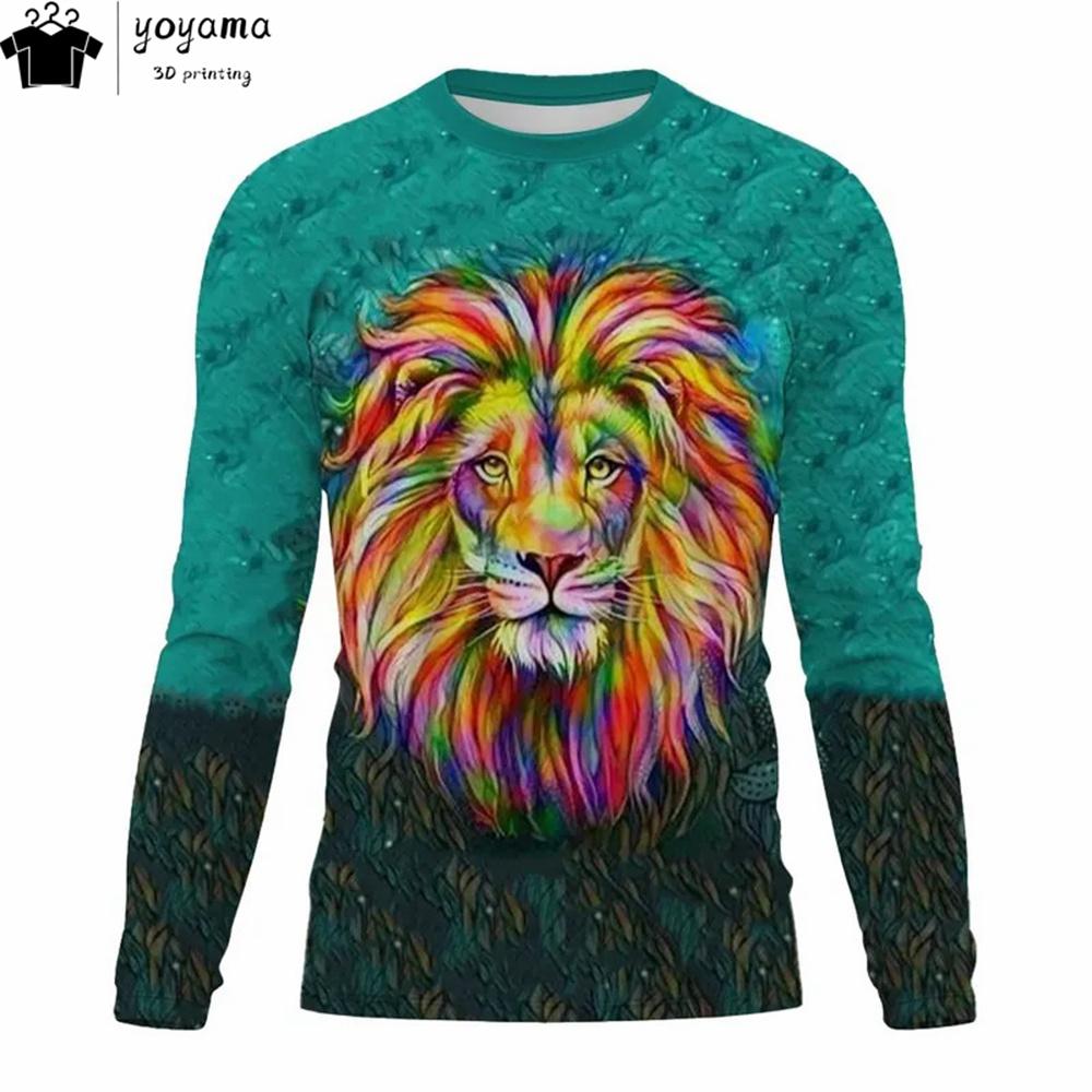 Lion Print Men's Clothing 3D Print Lion Graphic T shirts Fashion Men's Long Sleeve T-shirt Mens Clothing T shirt Men Clothing