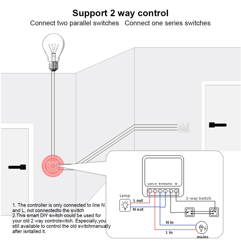 Interruptor WiFi, relé, interruptor inteligente, interruptor remoto con cableado de fase/neutro, control por aplicación con temporizador, compatible con Alaxe.