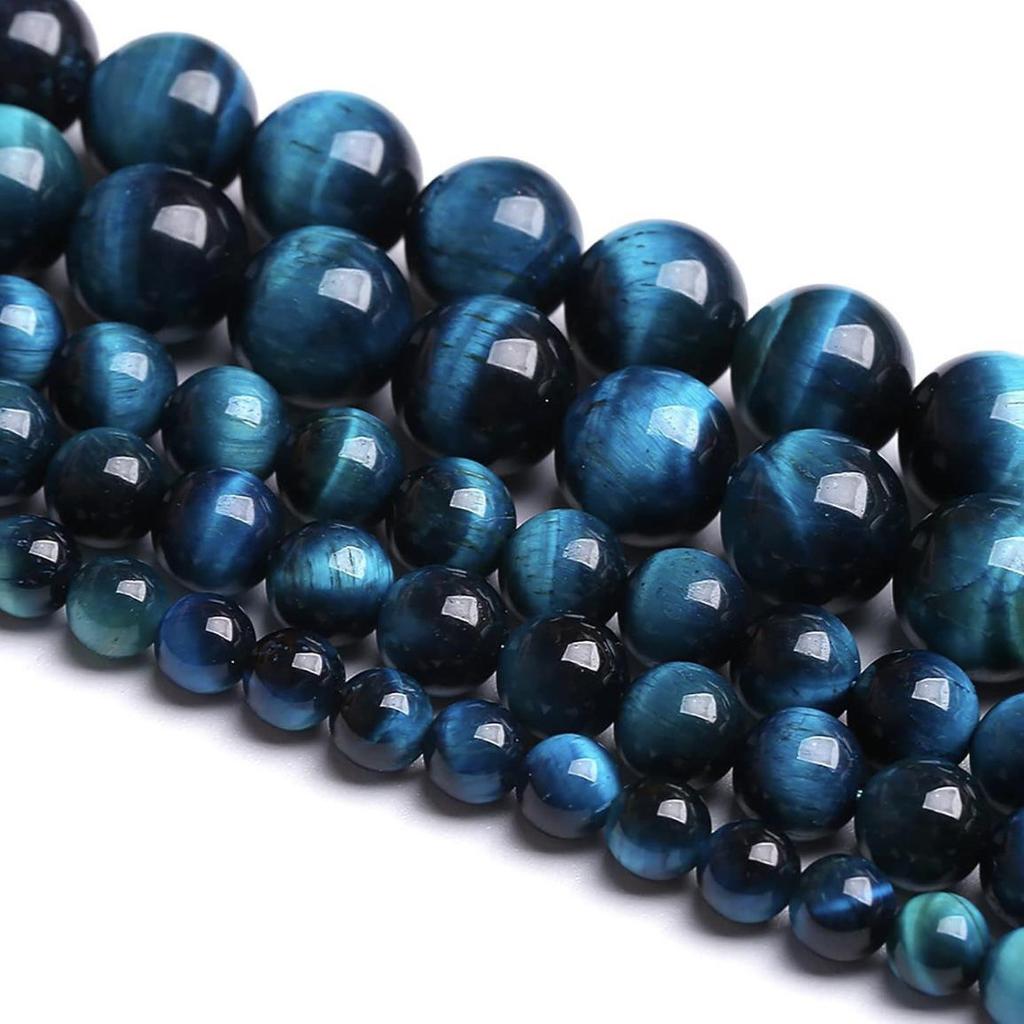 Hochwertiges Blaues Tigerauge Runde Perlen Armband - Halbfertiges Produkt, Auf Lager