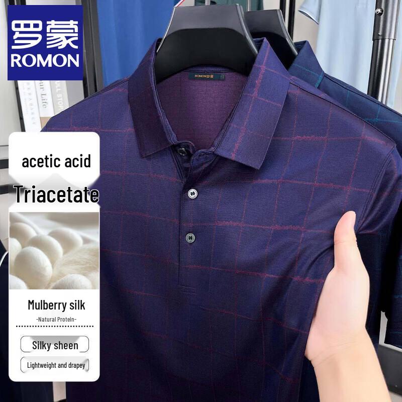 Romon Men s Acetate Silk Business Polo Shirt 4XL