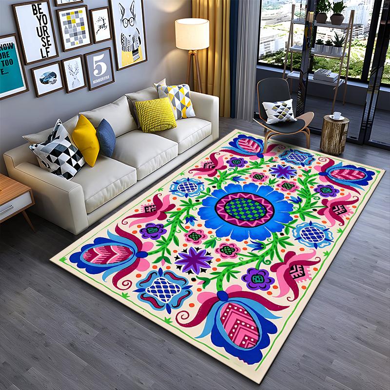 Colorful Floral Pattern Carpet with Blue, Pink, and Green Design Suitable for Use As an Anti-slip for Living Room Bedroom Sofas