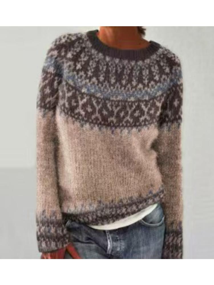 Pull en Tricot à Manches Longues pour Femme, Col Rond, Blocs de Couleurs, Coupe Ample, Tendance, Luxueux, Coupe Décontractée, Amincissant et Polyvalent