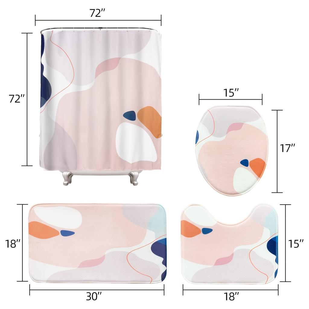 1 Set Bathroom Set With Shower Curtain And Rugs Non-Slip Bath Mat Toilet Lid Cover 12 Hooks Morandi Color 4-Piece Decor