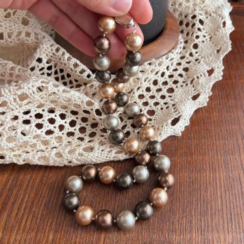 About 45 Cm 12mm Light Gold Coffee Dark Coffee Gray Coffee, Green Coffee Particles Knotted Maillard Bead Necklace
