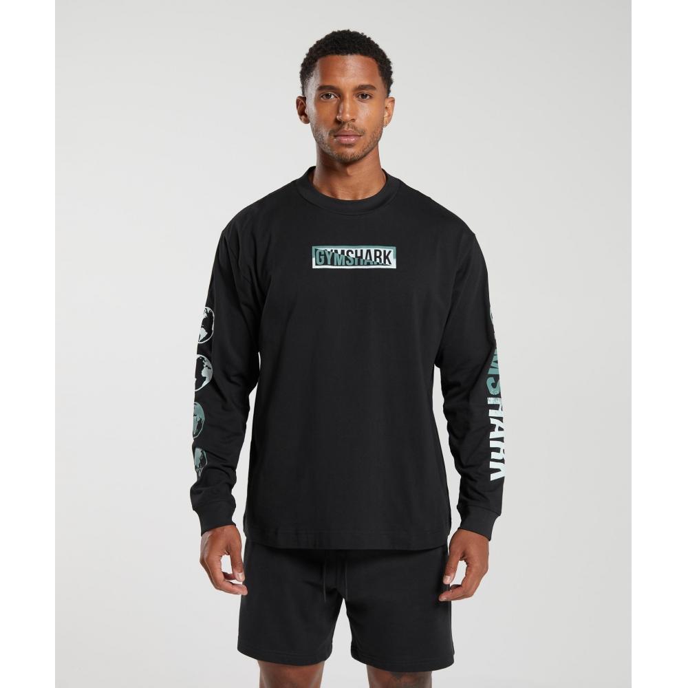 

GYMSHARK Global Graphic Long Sleeve T Shirt Black A5A3O BB2J