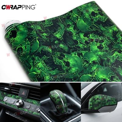 Car Wrap Vinyl Anti-Scratch Automotive Wrapping Green Skull Cartoon Printed Waterproof Wallpaper Sticker Tuning Auto Accessories