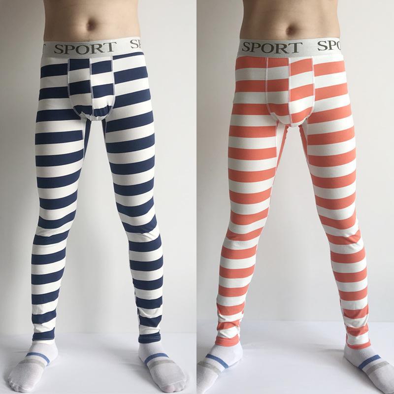 Men's Striped Camouflage Cotton Long Johns - Warm Autumn/Winter Underwear Pants