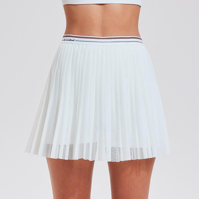 

Sports Skirt Women High-waist Mesh Pleated Yoga Belt Lining Double-layer Quick-drying Casual Running Tennis Culottes XL