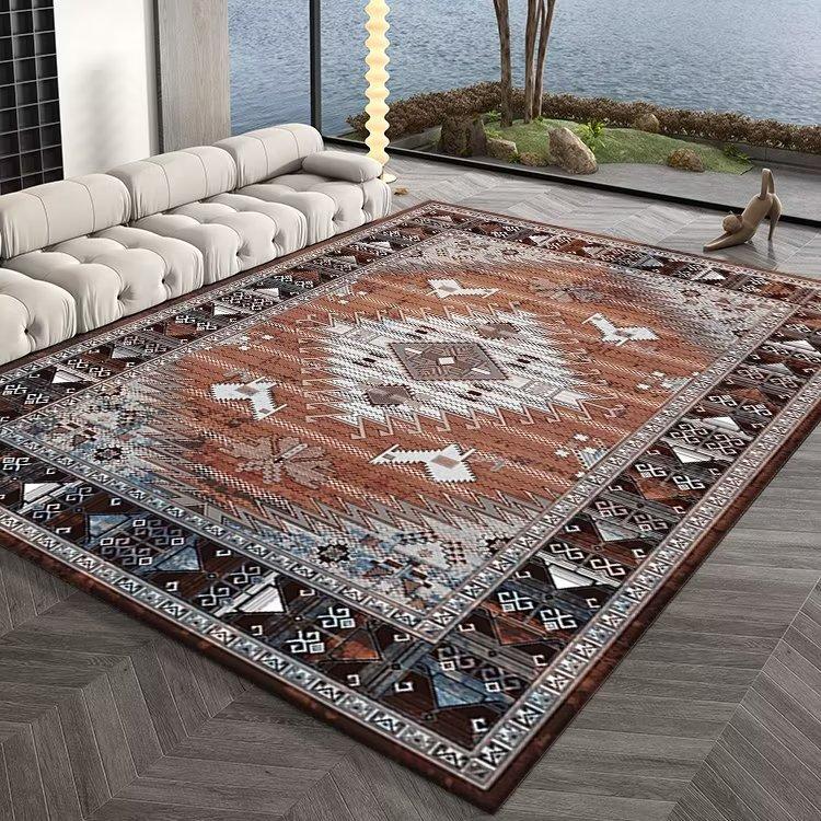 Persian Ethnic Style Carpet, Living Room Sand Coffee Table Floor Mat, Bedroom Bedside Crystal Velvet Carpet