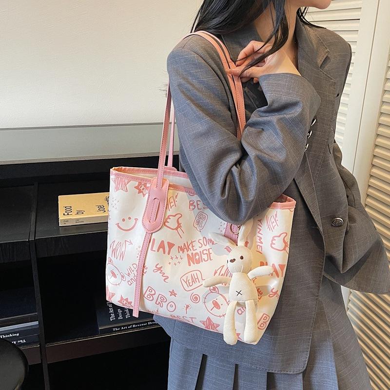 Summer Cute Carto Print Top Handle Bag Simple Shoulder Bag Women Fashi Tote Comfortable and Versatile Texture Storage Bags