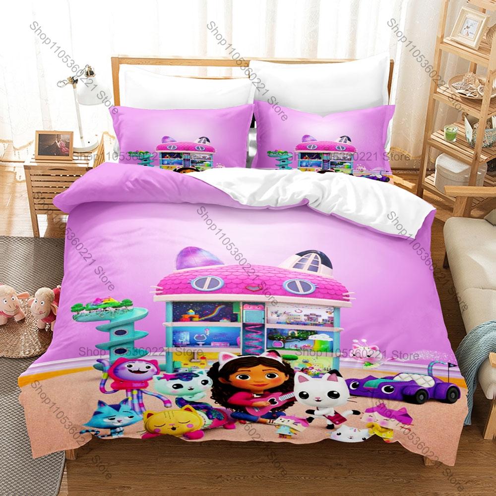 Cartoon Gabby's Dollhouse Duvet Cover Set 3Pcs Kids Bedding Set With Pillowcases Twin Full Queen King Bed Linen