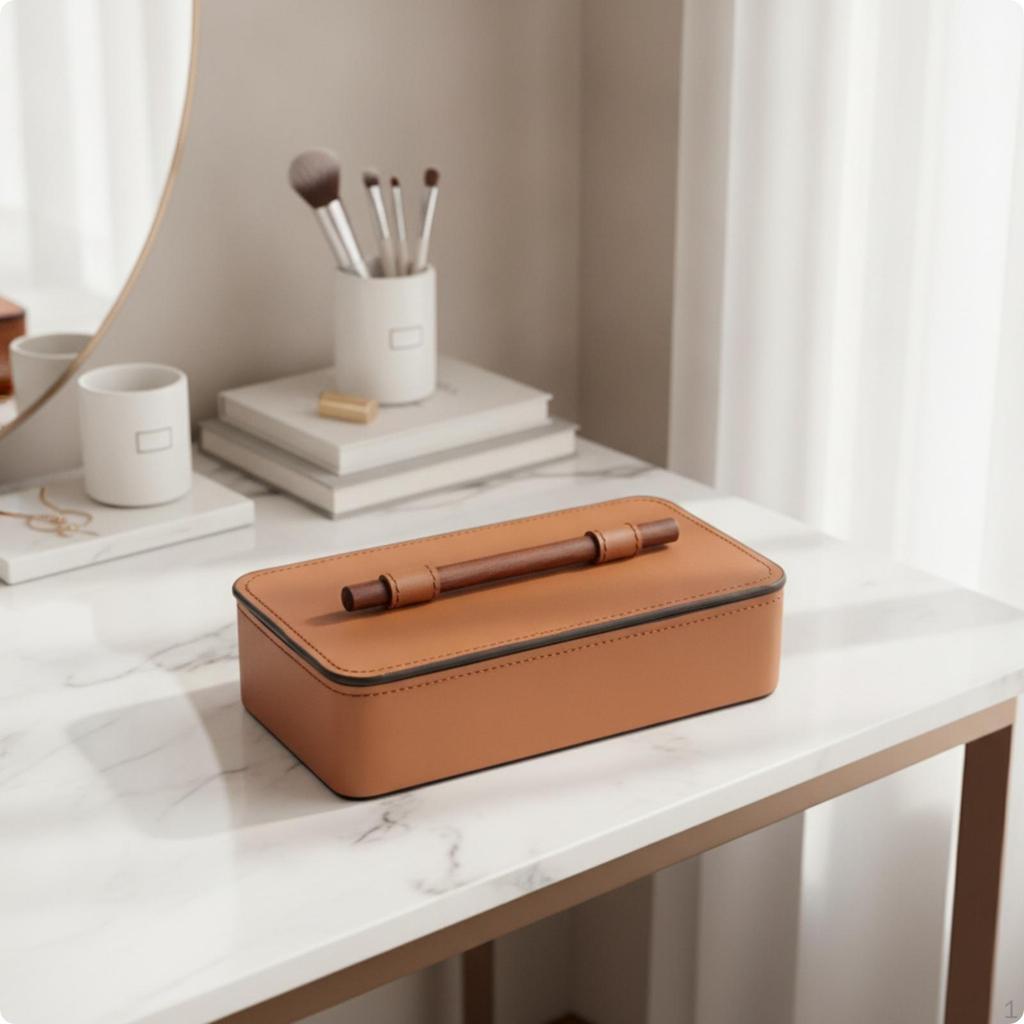Classic Leather Storage Box with Lid | Elegant Stitched border, Jewelry
