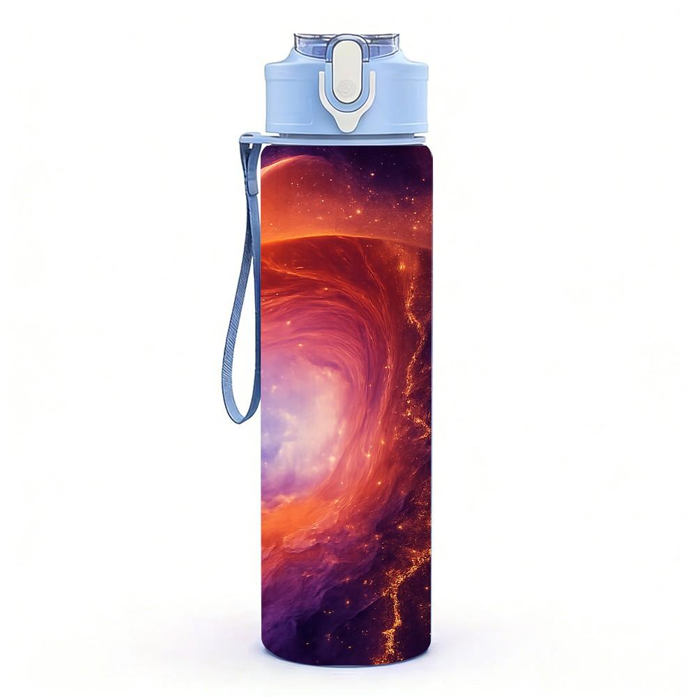 1PC Swirling Purple Red Cosmic Nebula Print 750ml Color Plastic Sports Water Bottle Leakproof Flip Straw Lid Suitable for Sports Office Home Use