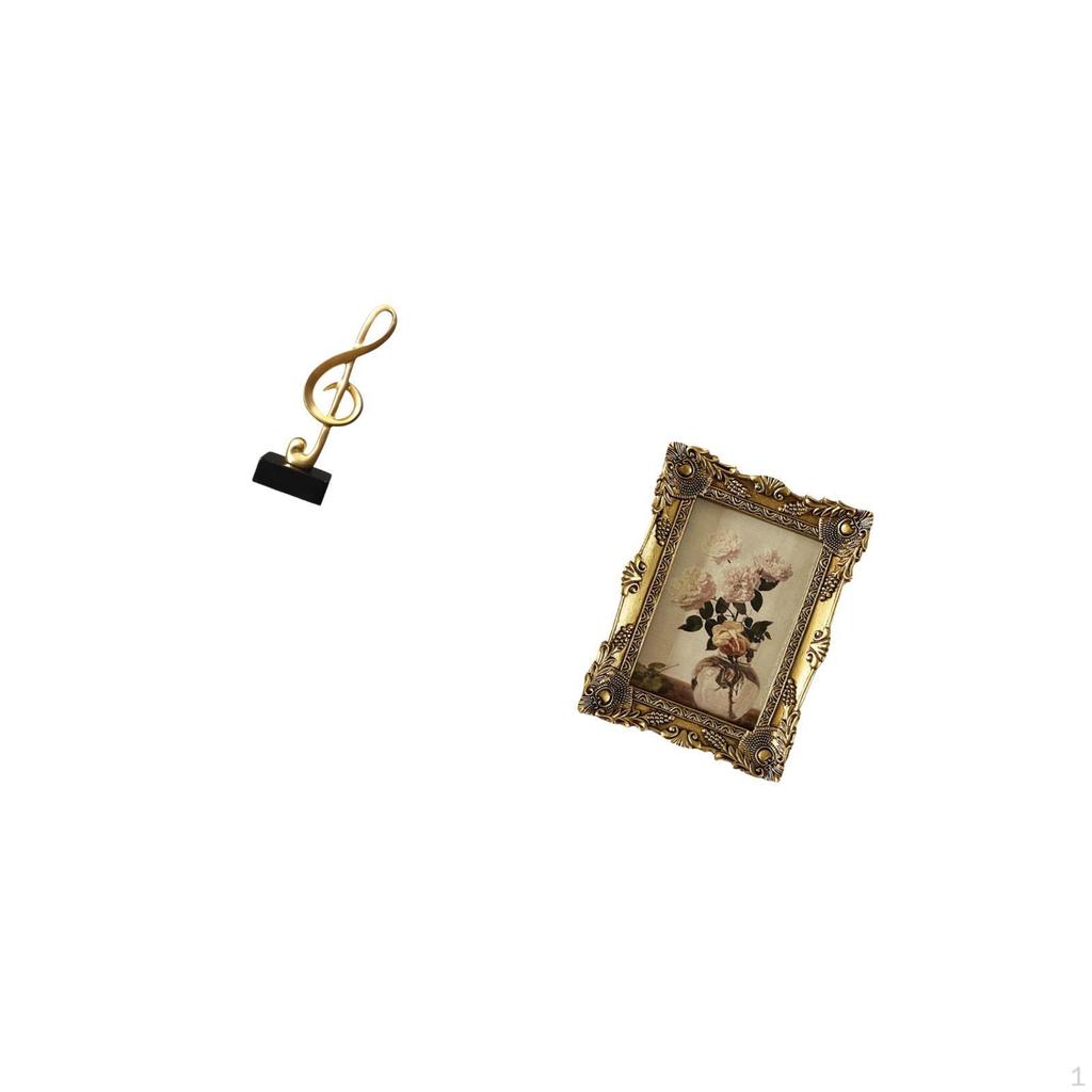 Resin Music Note Sculpture And Ornate Vintage Photo Frame Creative Tabletop Ornament Centerpiece for