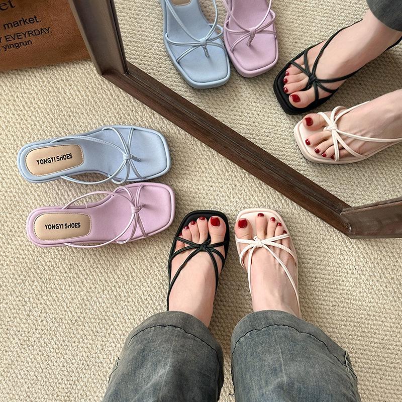 Neformální pantofle na klínku, letní plochá podrážka, jednoslovný design, mašle, platformové sandály, dámská obuv, letní nošení, módní, všestranné