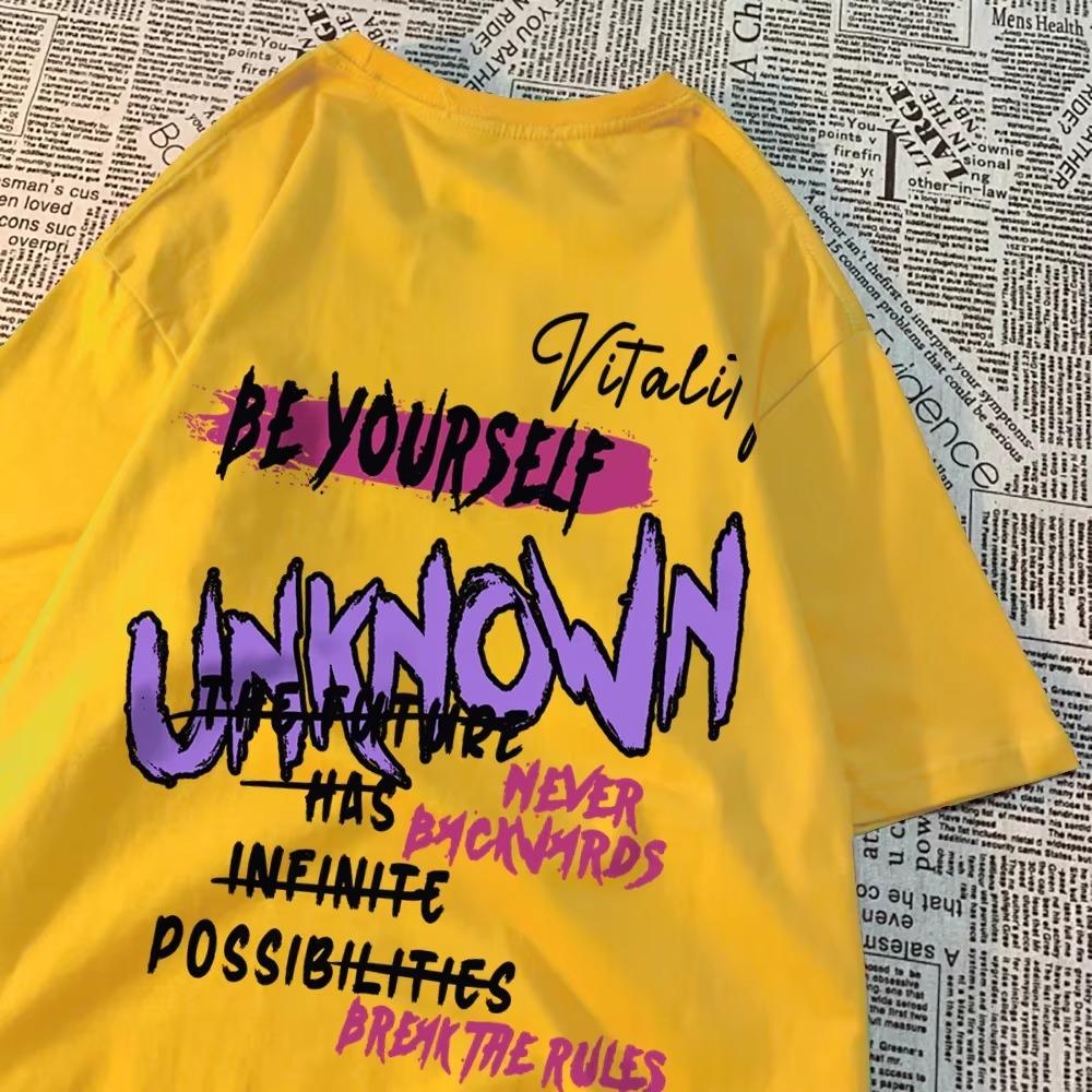 Be Yourself Unknown Colorful Word Clothes Men Women Hip Hop Summer T Shirt Casual Crewneck Tee Clothing Cotton Loose T Shirt