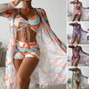 3 Pcs/Set Bikini Cover Up Set Long Sleeves Contrast Color Cover Up Spaghetti Strap