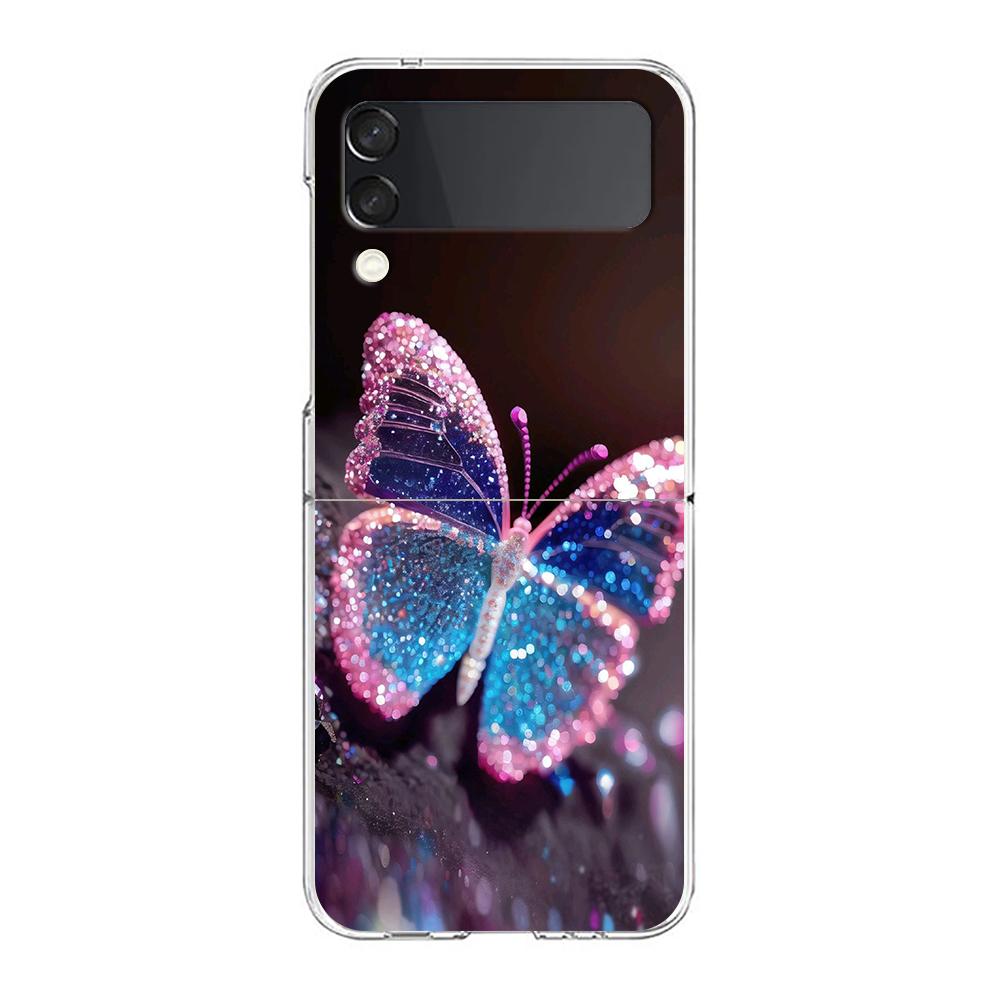 Phone Cover For Samsung Galaxy Z Flip 6 5 4 Case Transparent For Samsung Z Flip 3 Hard PC Shell Luxury Butterfly Glitter Clear