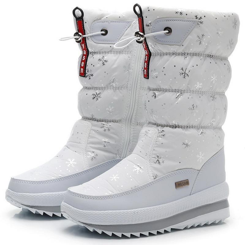Winter snow boots women's tall cotton boots winter zipper waterproof non-slip velvet cotton shoes thickened