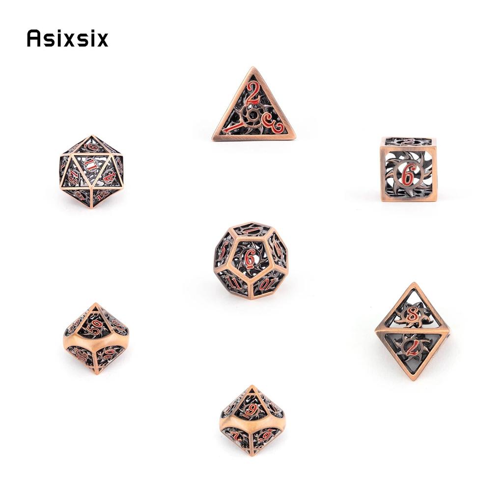 7-teiliges kupferrotes rotierendes Zyklon-Metallwürfel-Set aus hohlen polyedrischen Metallwürfeln, geeignet für Rollenspiele, RPG-Brettspiele, Kartenspiele