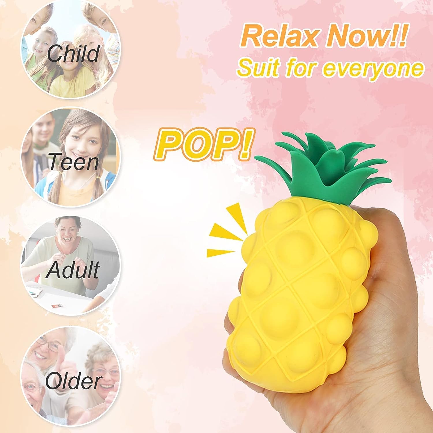 

Pineapple Pop It Stress Squeeze Ball Soft Silicone Fidget Sensory Desktop Kids Adult Novelty Gift жовтий