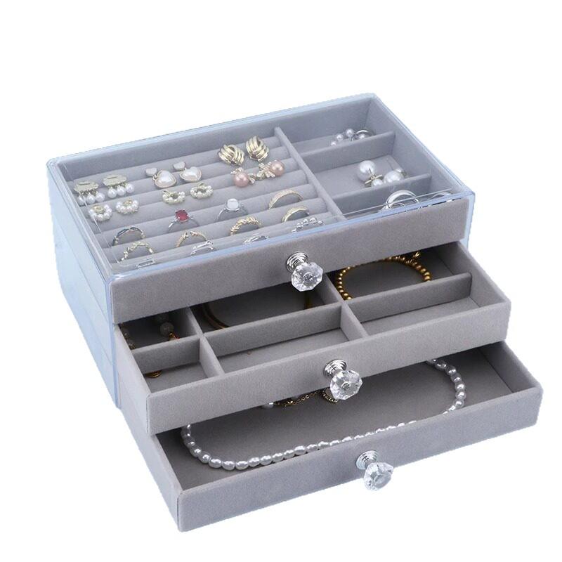 Exquisite Velvet Acrylic Anti-Oxidation Jewelry Storage Box for Earrings, Studs, and Necklaces