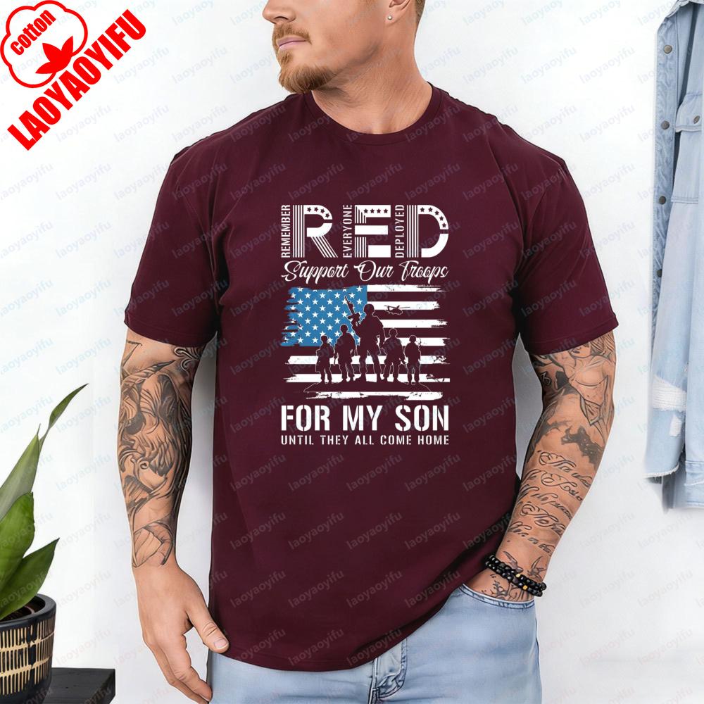 RED Friday Tshirt for My Son Design Military Family Heritage Cotton Tee Vintage Classic Patriotic Mens Camisetas Nostalgia Tops