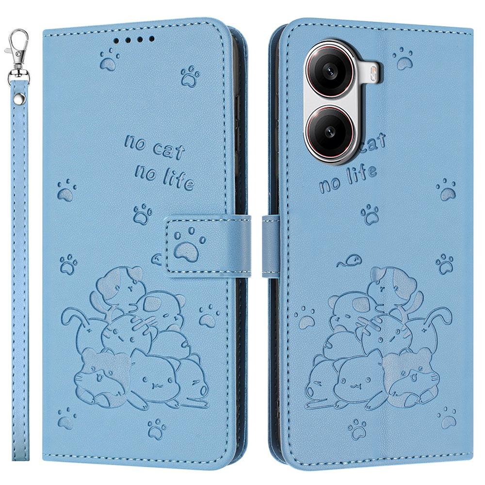 Wallet Case for Xiaomi Redmi Turbo 4 5G/Poco X7 Pro 5G Cats Imprint Leather Phone Cover with Strap