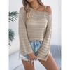 Sexy Off Shoulder Knit Tops For Women Loose Slash Neck Hollow Out Long Sleeved Knit Sweater Casual Loose Feminina